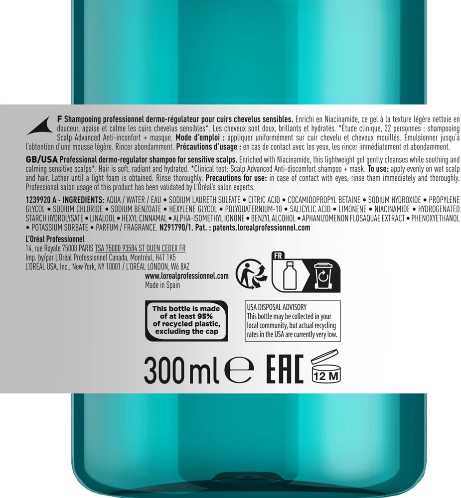 L'Oreal Professionnel Serie Expert Scalp Advanced Hair šampūnas nuo diskomforto, 300 ml