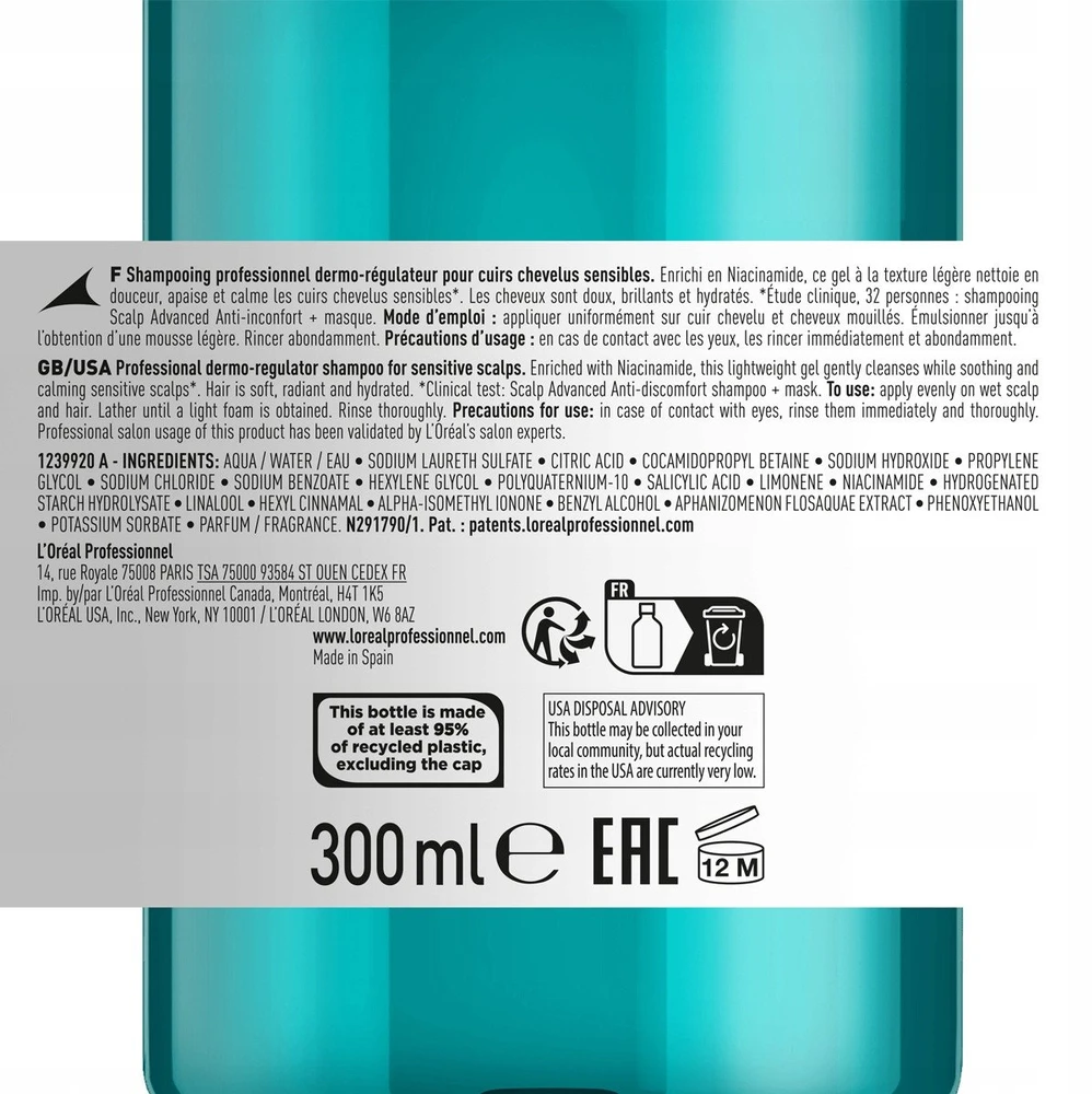 L'Oreal Professionnel Serie Expert Scalp Advanced Hair šampūnas nuo diskomforto, 300 ml