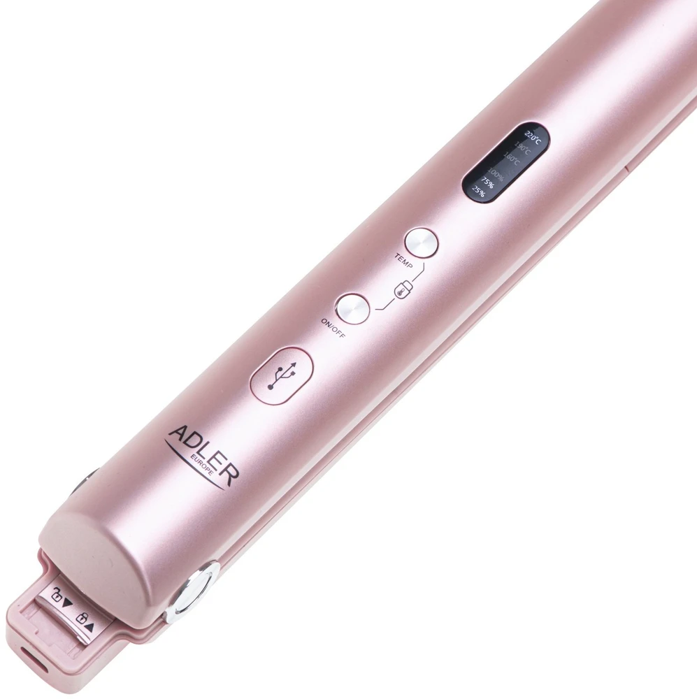 Adler Cordless Plaukų tiesintuvas | AD 2327 | Ceramic heating system | Ekranas LED | Temperature (min) 160 °C | Temperature (max) 220 °C | Rožinė