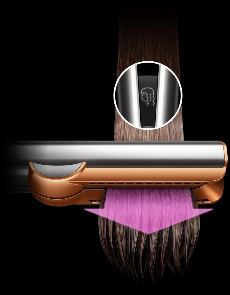 Plaukų džiovintuvas-tiesinimo žnyplės Dyson Airstrait HT01, Amber silk/Pink Champange spalvos