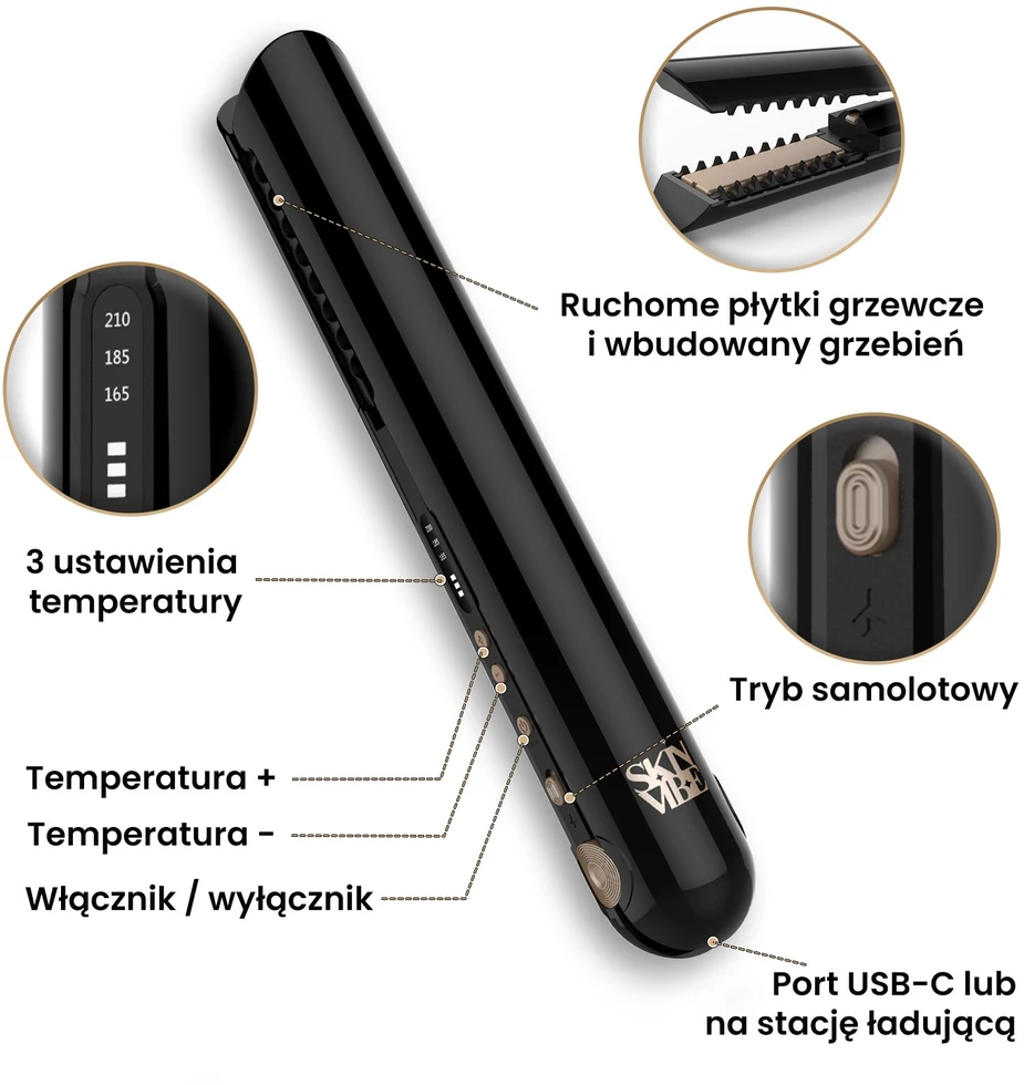 Plaukų tiesinimo žnyplės SkinVibe Luna MiniWireless (SV-003BK)
