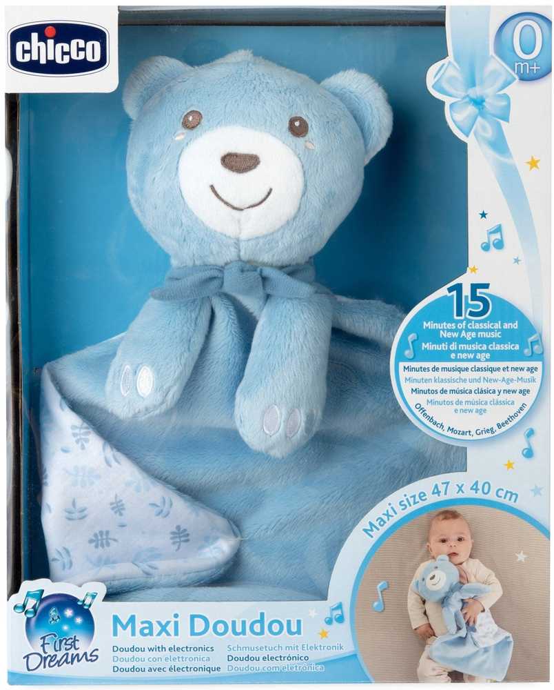 Chicco Pliušinis meškiukas su antklodėle 47x40 MAXI DOUDOU mėlynas Chicco