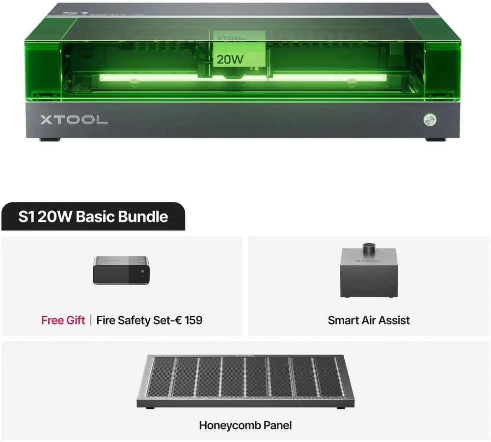 xTool S1 - 20W - lazerinės pjovimo-graviravimo staklės Basic rinkinys