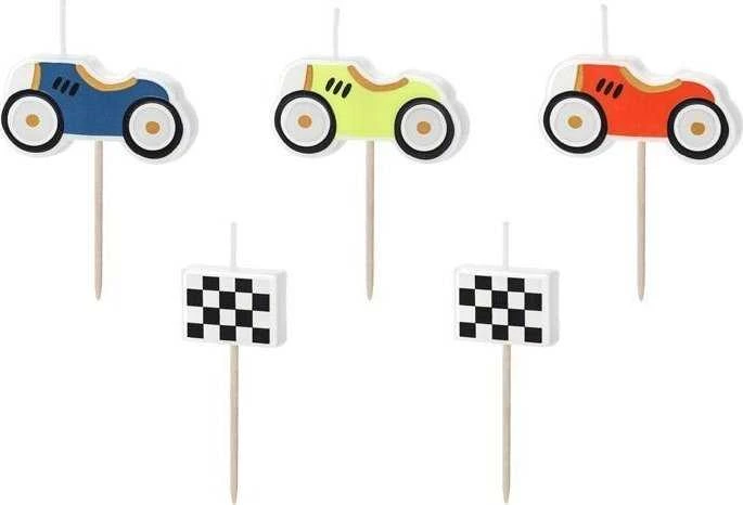 Party Deco Gimtadienio žvakutės "Lenktynės" spalvotos 5 vnt 2*3cm
