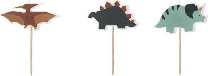 PartyDeco Gimtadienio žvakutės "Dinozaurai" spalvotos 3 vnt 3cm