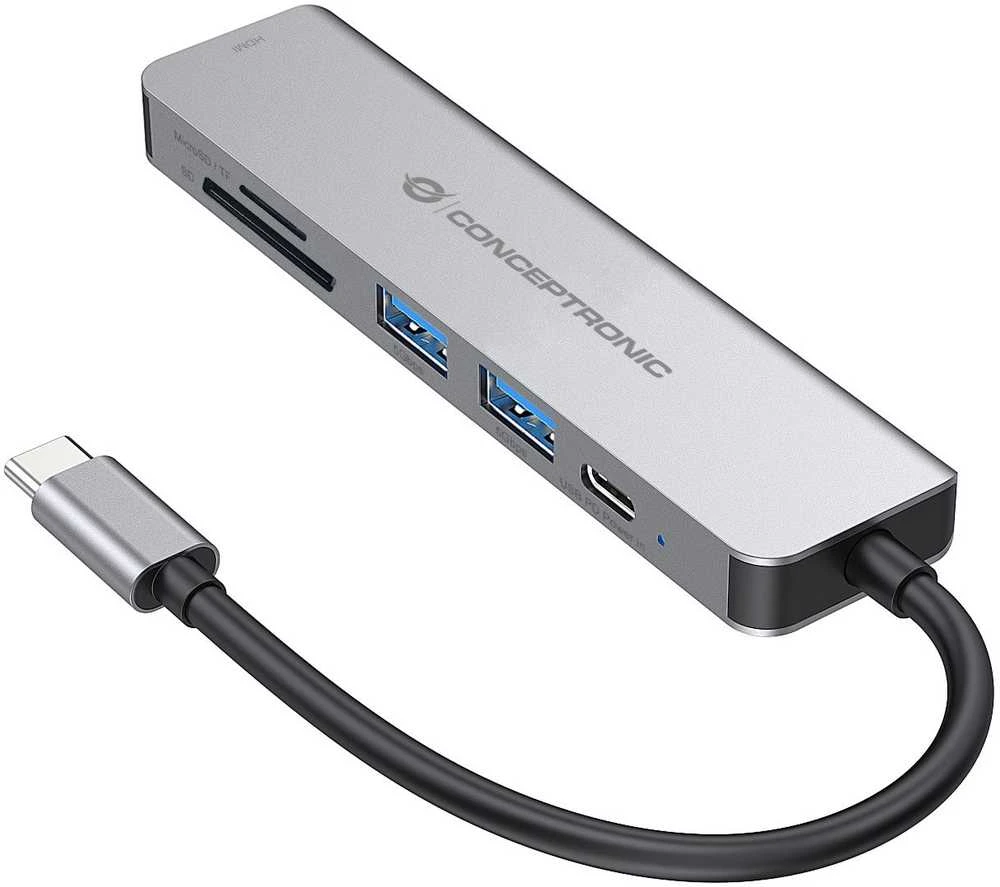 Šakotuvas Carruzzo Conceptronic DONN02G knyginių kompiuterių dokas / jungčių replikatorius USB 3.2 Gen 1 (3.1 Gen 1) Type-C Aliuminis