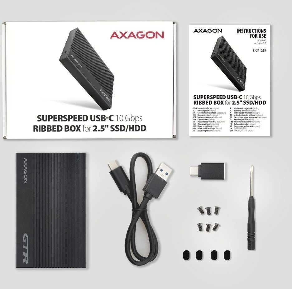 AXAGON USB-C 10Gbps RIBBED Box | EE25-GTR