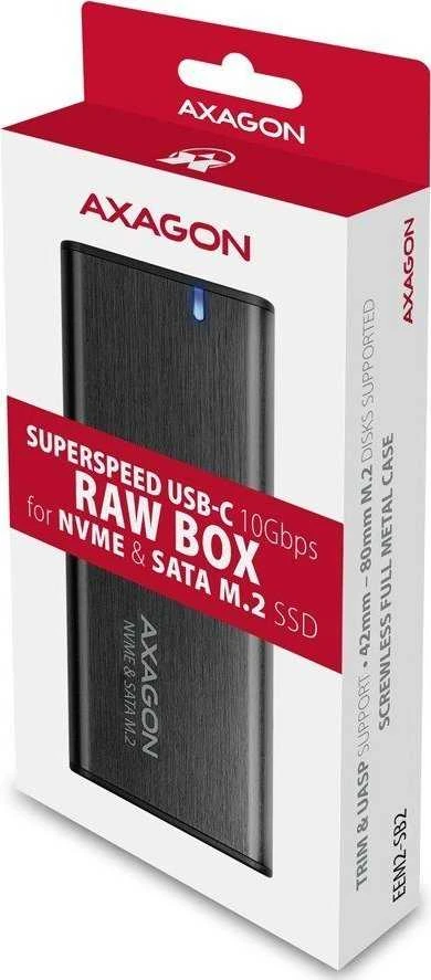 Axagon išorinė USB-C 3.2 Gen 2 metalinė dėžutė M.2 NVMe ir SATA SSD diskams. Be varžtų.