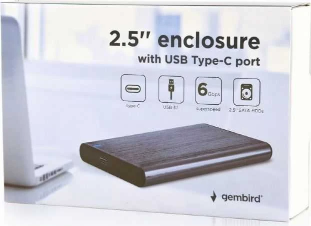 GEMBIRD EE2-U3S-6-GR HDD/SSD disko korpusas 2,5" su USB Type-C prievadu USB 3.1 šlifuoto aliuminio pilkos