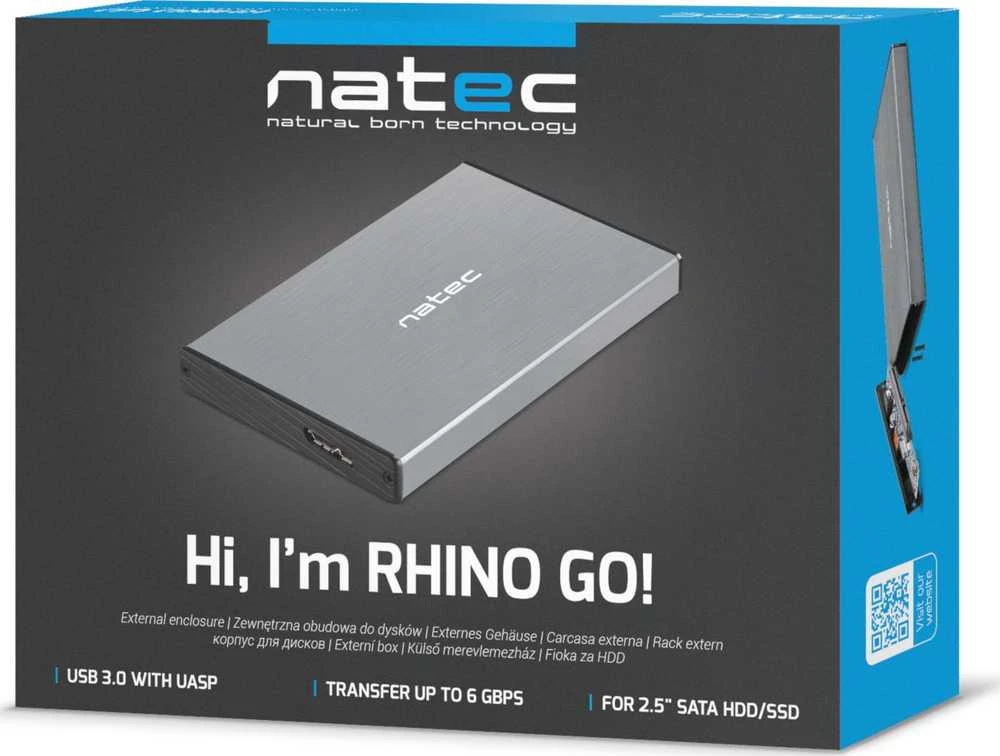 NATEC NKZ-1281 išorinis korpusas RHINO GO 2,5" SATA USB 3.0 pilkas