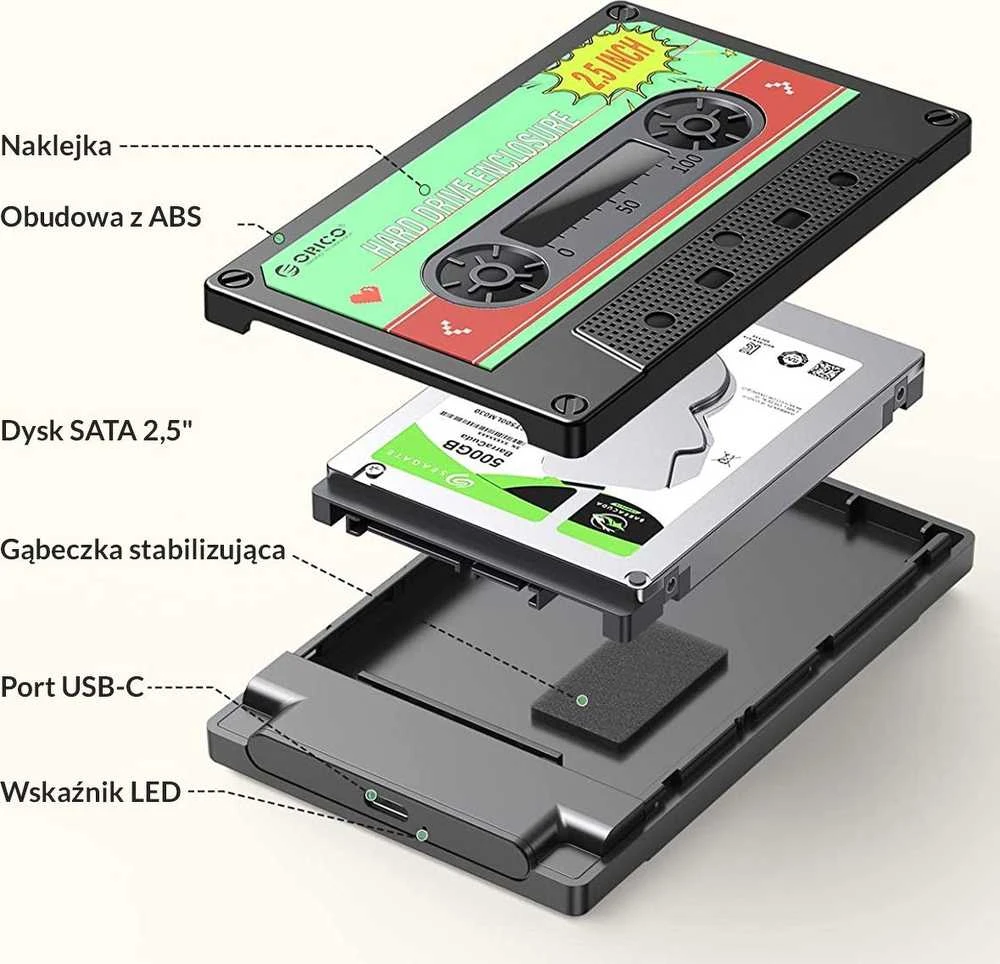 Pocket Orico SATA 2.5 "USB-C 6Gbps kasetė (2580C3-V1-BK-EP)