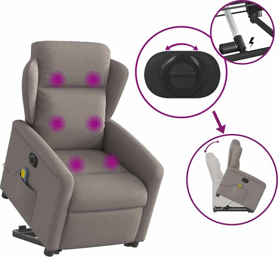 Fotelis Atsistojantis elektrinis masažinis krėslas, taupe, audinys