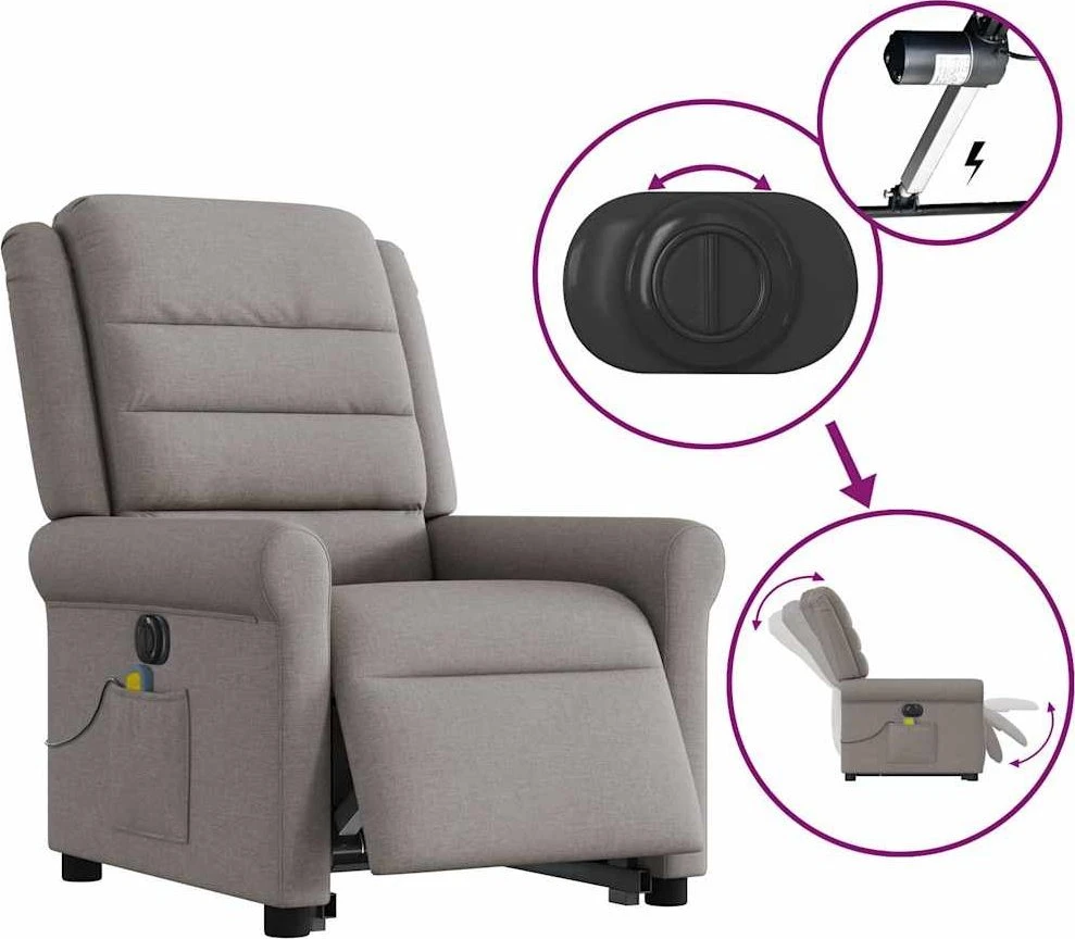 Fotelis Atsistojantis elektrinis masažinis krėslas, taupe, audinys