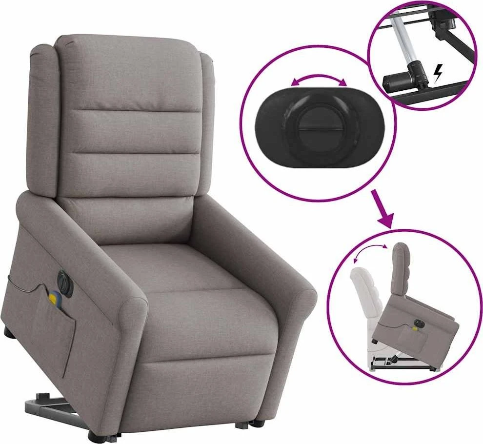 Fotelis Atsistojantis elektrinis masažinis krėslas, taupe, audinys