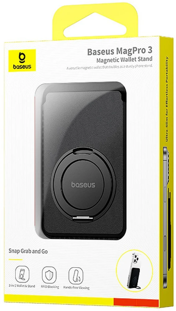 Baseus MagPro 3 magnetinė piniginė su stovu, suderinama su MagSafe - Juoda