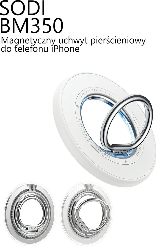 SODI dvipusis magnetinis Ring Stand BM-350 baltos spalvos MagSafe