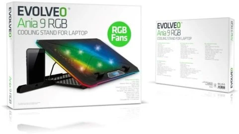„Evolveo A101RGB“ aušinimo kilimėlis nešiojamojo kompiuterio aušinimo kilimėlis 2x ventiliatorius RGB