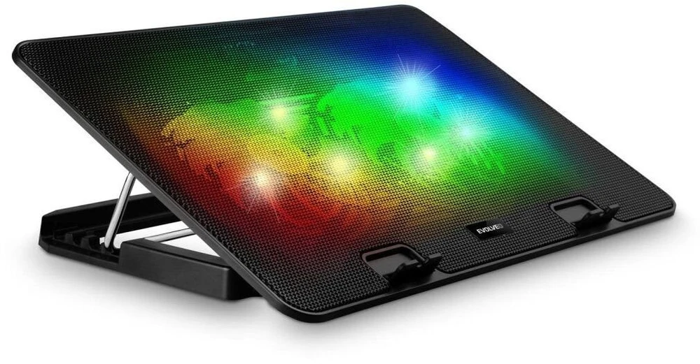 „Evolveo A101RGB“ aušinimo kilimėlis nešiojamojo kompiuterio aušinimo kilimėlis 2x ventiliatorius RGB