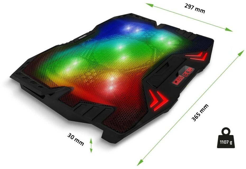 „Evolveo Ania 5RGB“ aušinimo kilimėlis nešiojamam kompiuteriui, 5 vnt. ventiliatorių, pašvietimas RGB