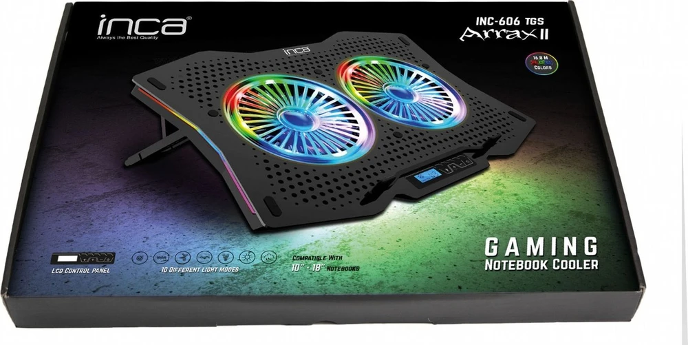 „Inca“ nešiojamojo kompiuterio aušinimo kilimėlis, aušinimas INC-606TGS, LCD ekranas, 10–18 colių, mažmeninė prekyba