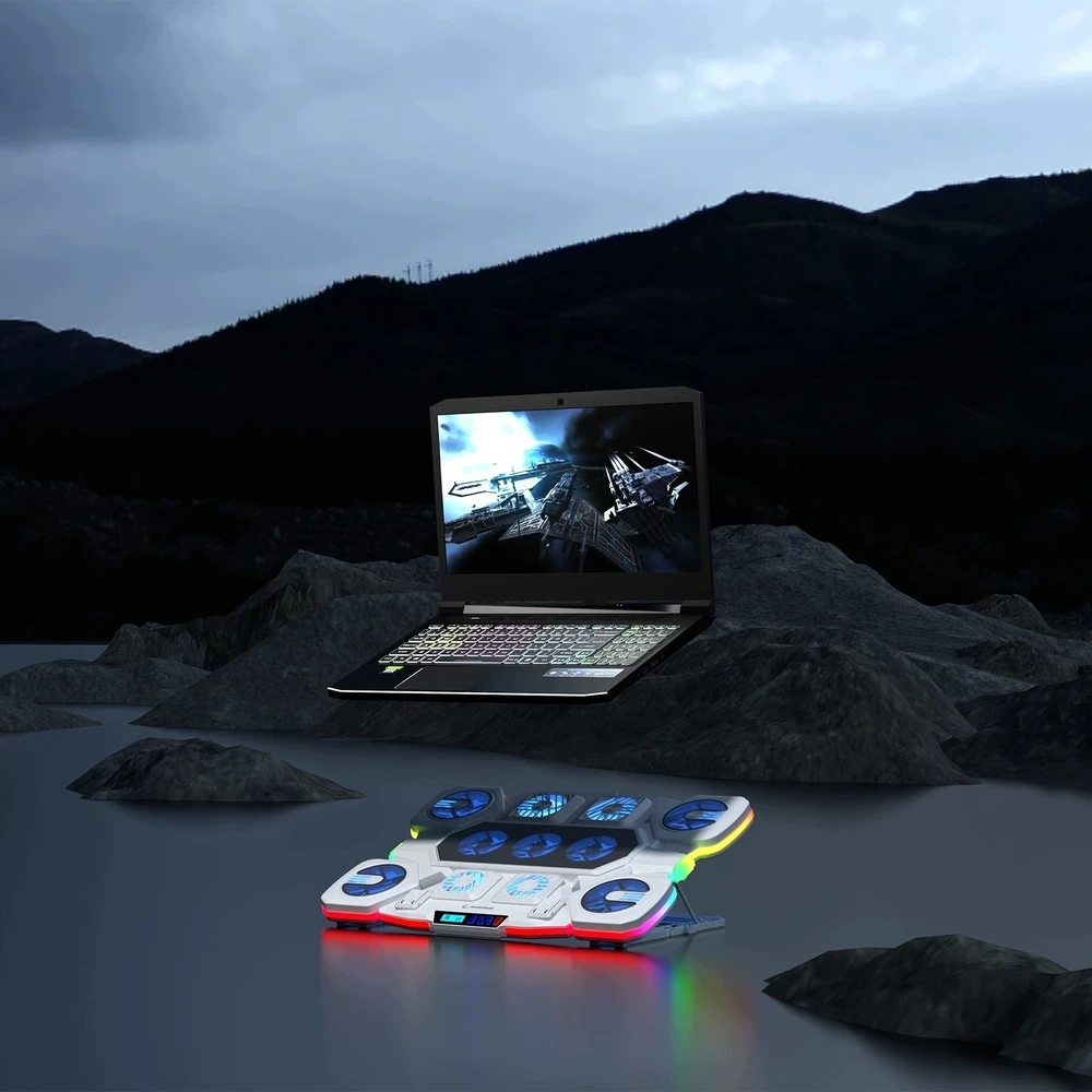 Rampage Glacier Gamingowa podstawka chłodząca pod laptop 14–17”, 2600RPM, balta