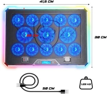 Podstawka chłodząca Spirit of gamer Spirit of Gamer Airblade 1300 RGB Nešiojamas kompiuteris Cooling Base – 17 Inch – Juodas