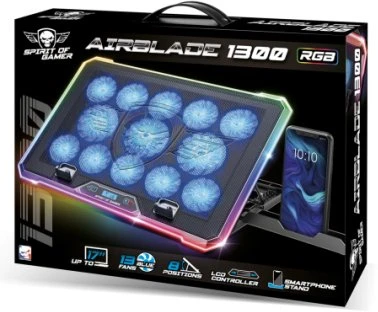 Podstawka chłodząca Spirit of gamer Spirit of Gamer Airblade 1300 RGB Nešiojamas kompiuteris Cooling Base – 17 Inch – Juodas