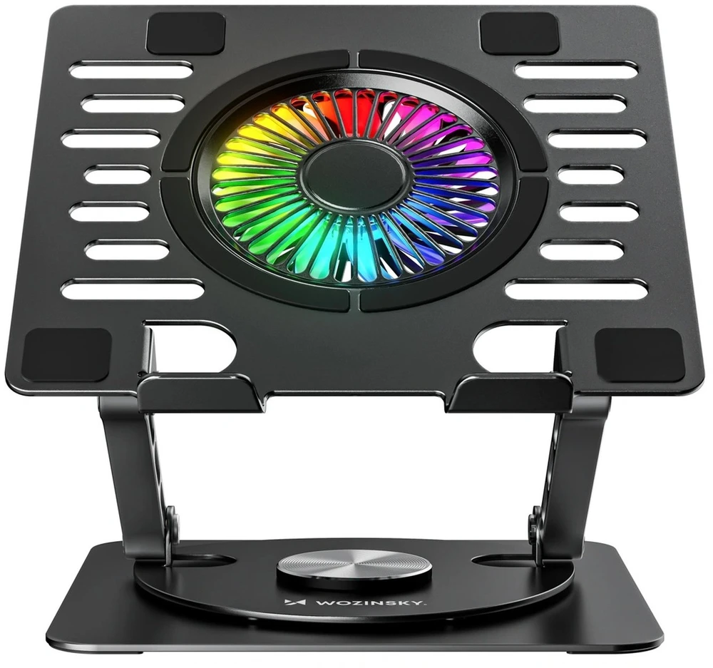 Wozinsky A4d60 WDCX-X16-AS „CoolBase RGB“ aušinimo stovas su 360° pasukimu nešiojamam ir planšetiniam kompiuteriui - juoda