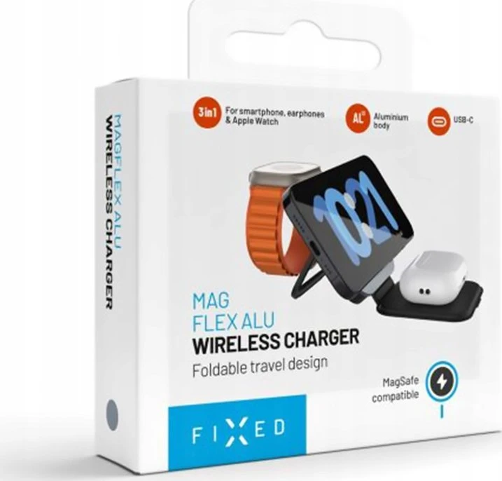 Fixed Fiksuotas | MagFlex Alu Sulankstomas magnetinis belaidžio įkrovimo stovas 3in1 | FIXMFLE-AL-GR