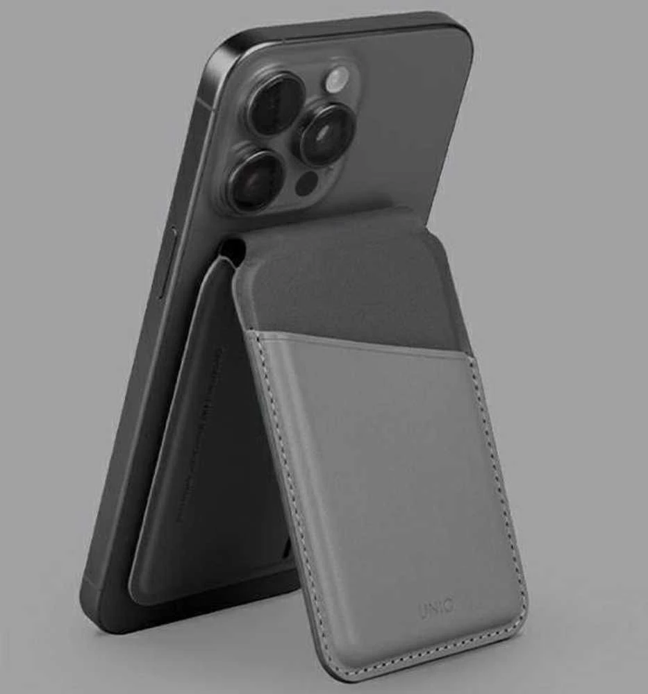 Dėklas UNIQ Lyden DS magnetic wallet RFIDi phone stand pilkos spalvos-juodos spalvos/charcoal pilkos spalvos-juodos spalvos