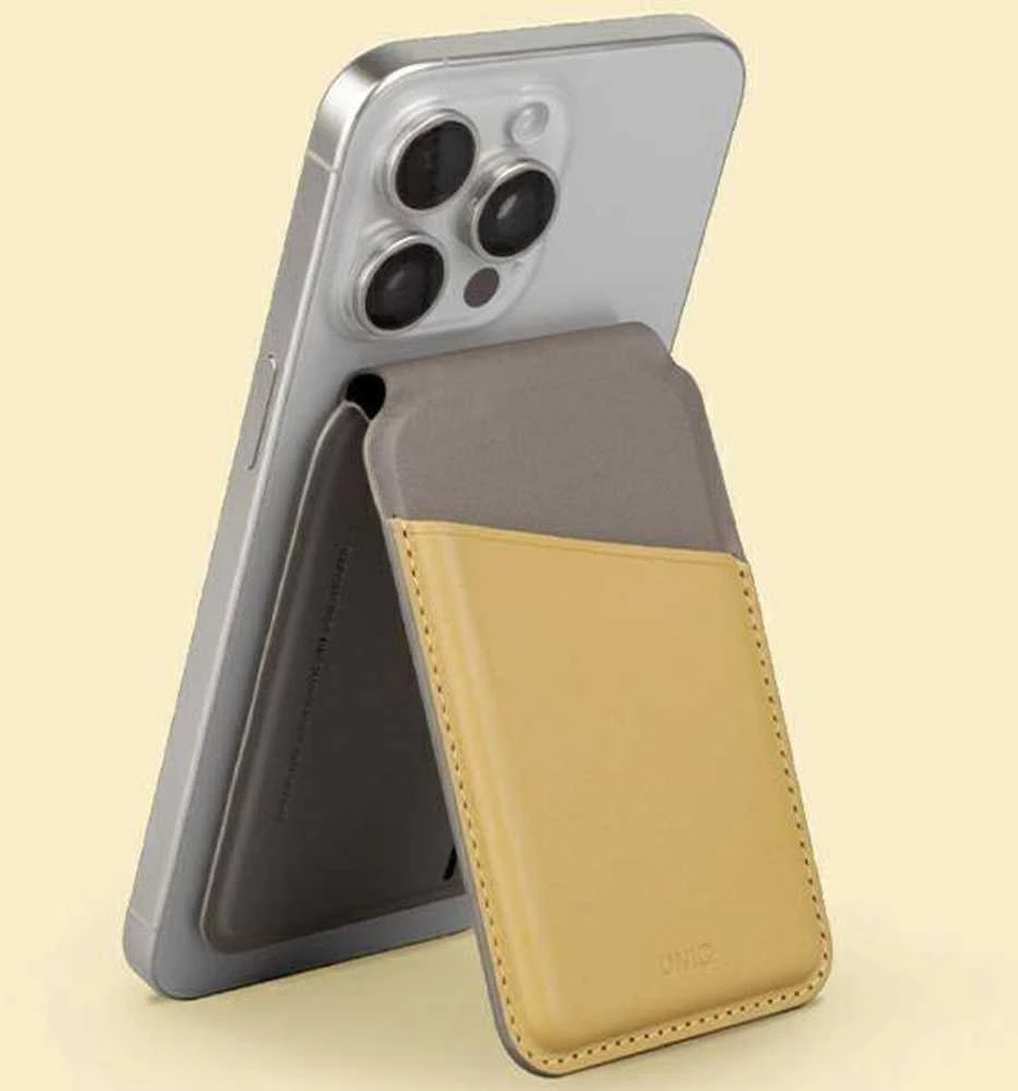 Dėklas UNIQ Lyden DS Magnetic RFID Wallet Phone Stand Geltona-Pilkas/Canary Geltona-Flint Pilkas