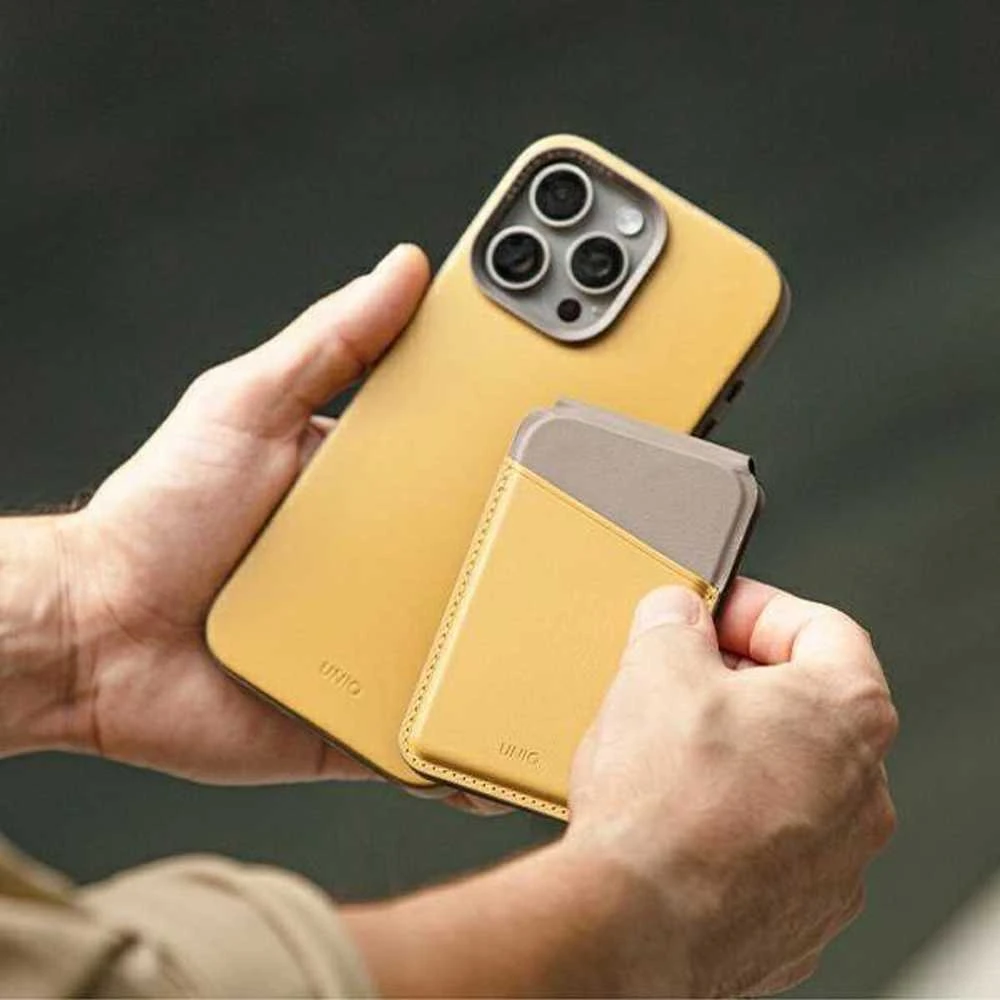 Dėklas UNIQ Lyden DS Magnetic RFID Wallet Phone Stand Geltona-Pilkas/Canary Geltona-Flint Pilkas
