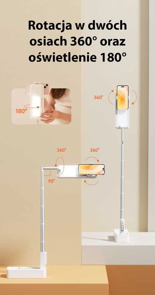 USAMS daugiafunkcis telefono laikiklis su LED lempute baltos spalvos ZB26501 (US-ZB265)