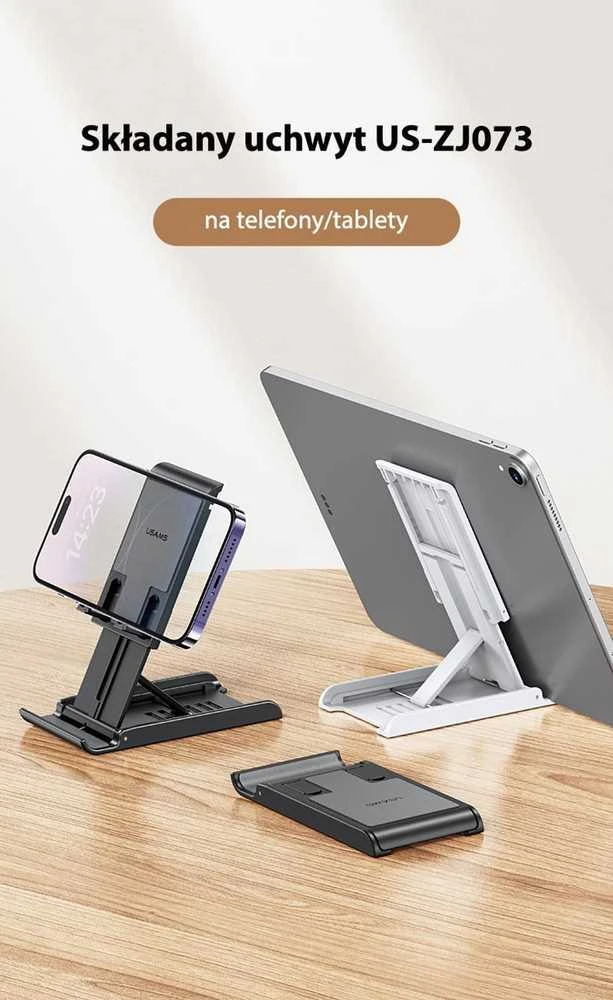 USAMS Foldable desk stand skirtas phone/tablet baltas ZJ073ZJ02 (US-ZJ073)