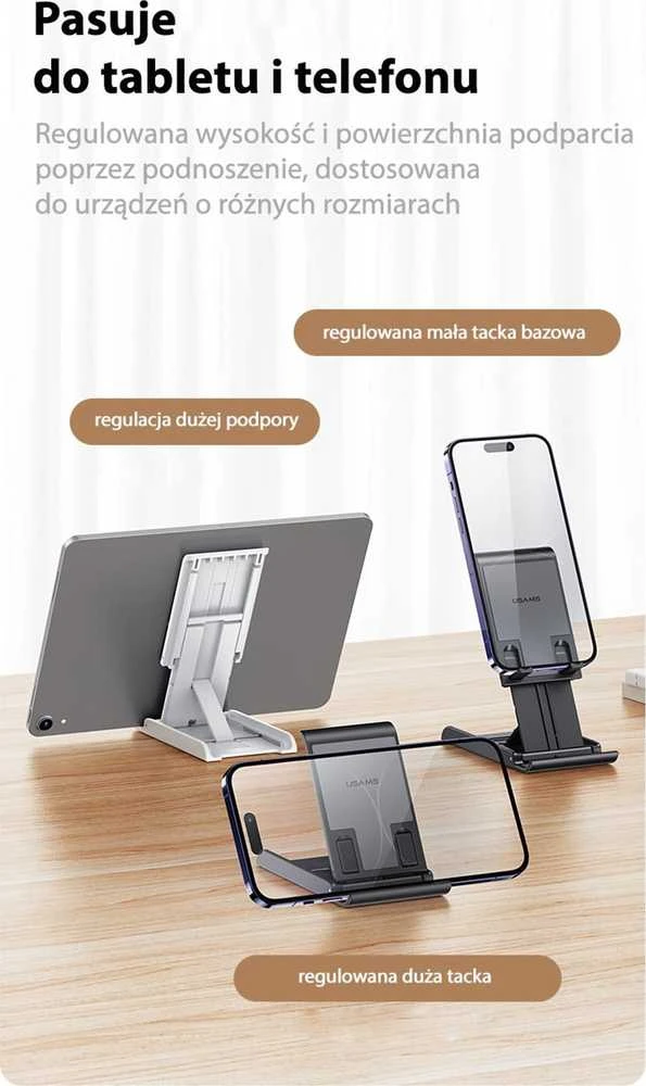 USAMS Foldable desk stand skirtas phone/tablet baltas ZJ073ZJ02 (US-ZJ073)