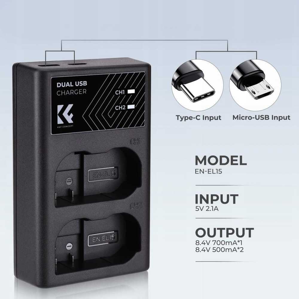 Dvigubas USB įkroviklis Nikon En-el15 D7000 D7500 D850 D750 K&f Concept / Kf28.0006