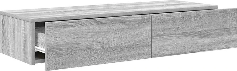 Sieninė lentyna su stalčiais, pilka ąžuolo, 100x36x19cm
