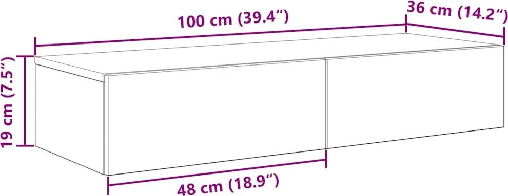 Sieninė lentyna su stalčiais, dūminio ąžuolo, 100x36x19cm