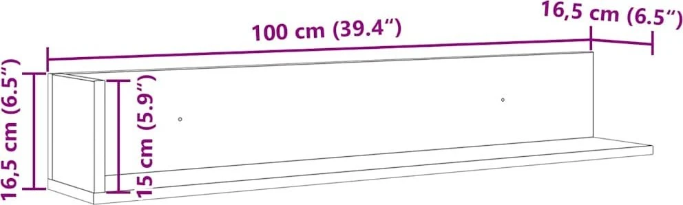 Sieninės lentynos, 2vnt., juodos, 100x16,5x16,5cm, mediena