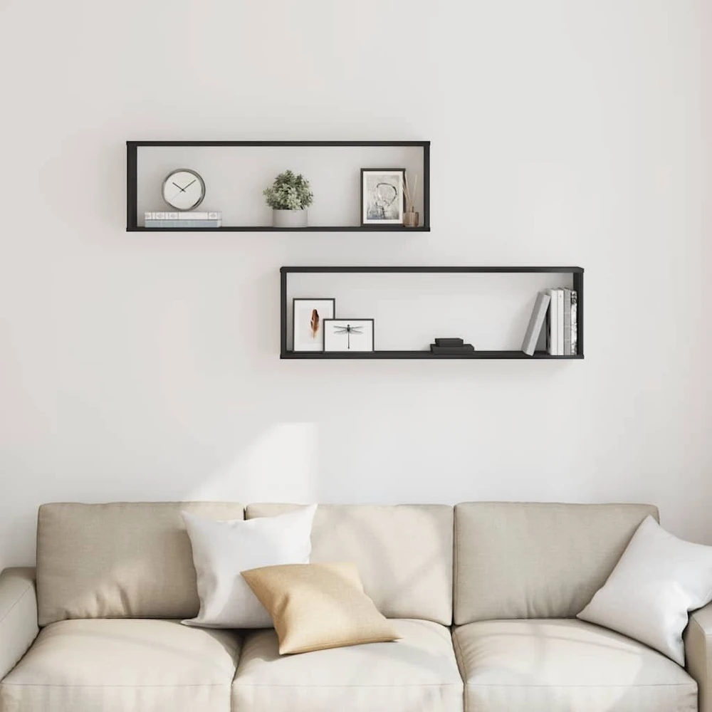 sieninės kubo lentynos 2 vnt juodas ąžuolas 100x15x30 cm