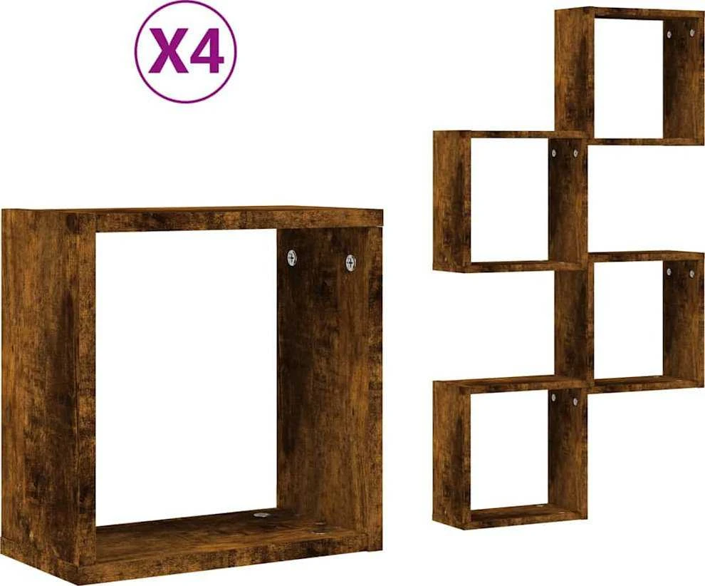 Wall Cube lentynos 4 vnt Rūkytas ąžuolas 30x15x30 cm