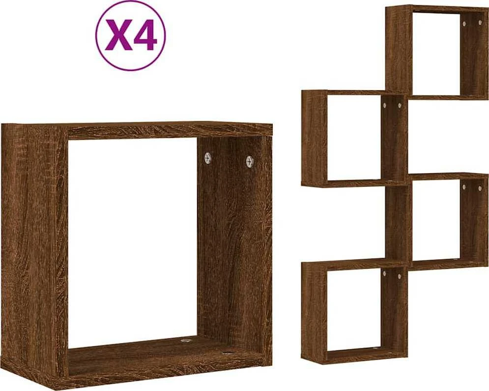 Wall Cube Lentynos 4 vnt Rudas ąžuolas 30x15x30 cm