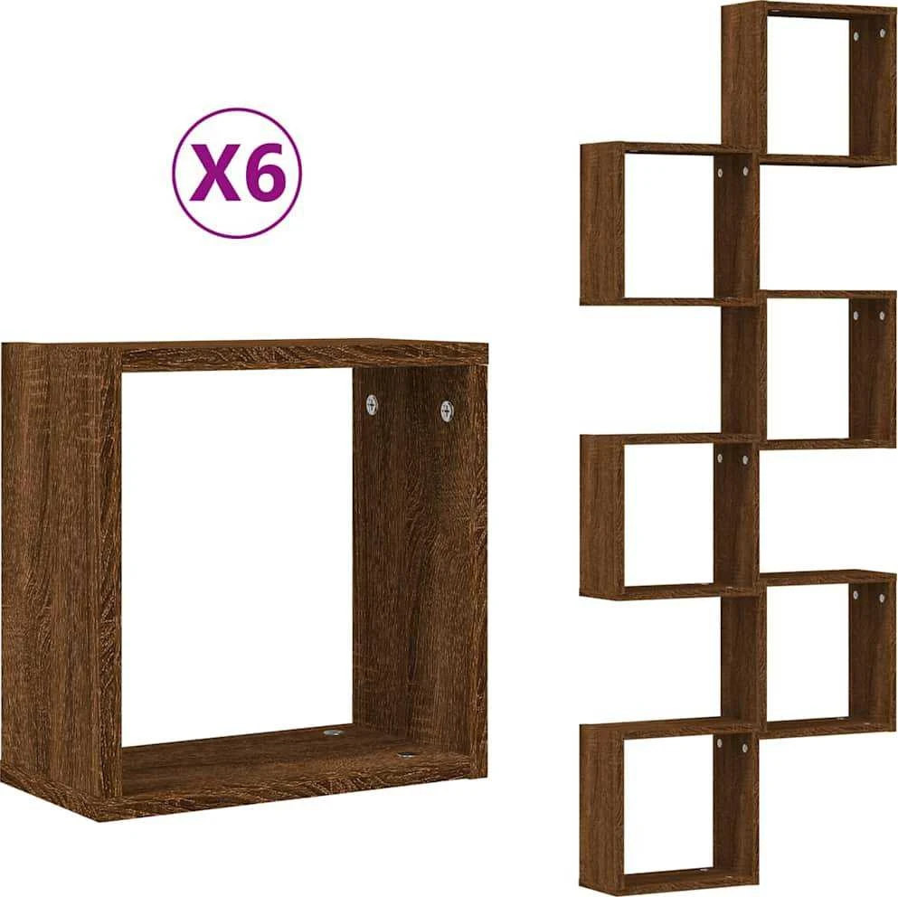 Wall Cube Lentynos 6 vnt Rudas ąžuolas 30x15x30 cm
