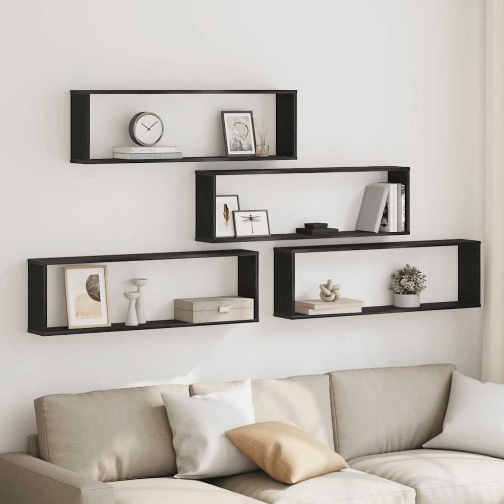 Wall Cube lentynos 4 vnt Juodas ąžuolas 100x15x30 cm