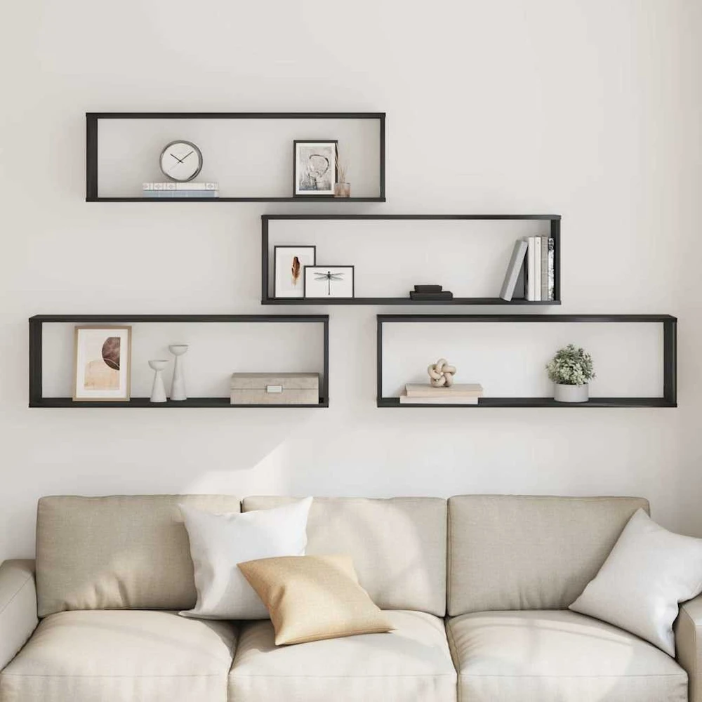 Wall Cube lentynos 4 vnt Juodas ąžuolas 100x15x30 cm