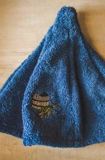 Namu_Tekstil Medvilninė pirties kepurė su kubilo paveikslėliu, mėlyna