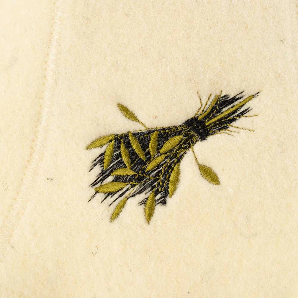 Namu_Tekstil Vilnonė pirties kepurė su vantos paveikslėliu, balta