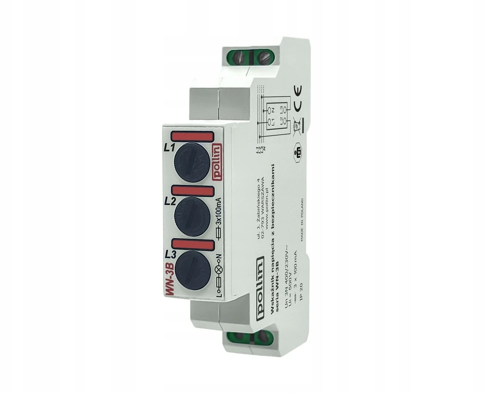 Pollin Modulinė 3 fazių lemputė raudona su saugikliu 5x20mm 100mA 10-250V AC WN-3B