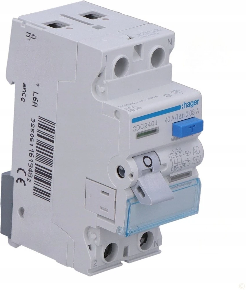 Srovės nuotekio relė Hager CD241J (AC, 40A, 2P, 30mA, 230V)