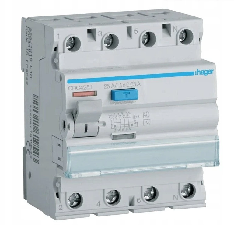 Srovės nuotekio relė Hager CD426J (AC, 25A, 4P, 30mA, 230V)